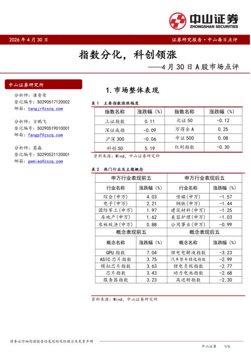 【中山证券】A股市场点评：指数分化，科创领涨-260506（6页）.pdf