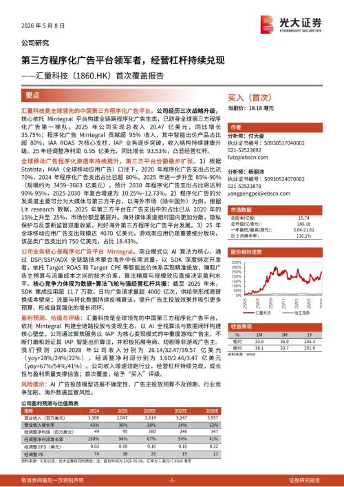 汇量科技-1860.HK-港股公司首次覆盖报告：第三方程序化广告平台领军者经营杠杆持续兑现-260508（28页）.pdf