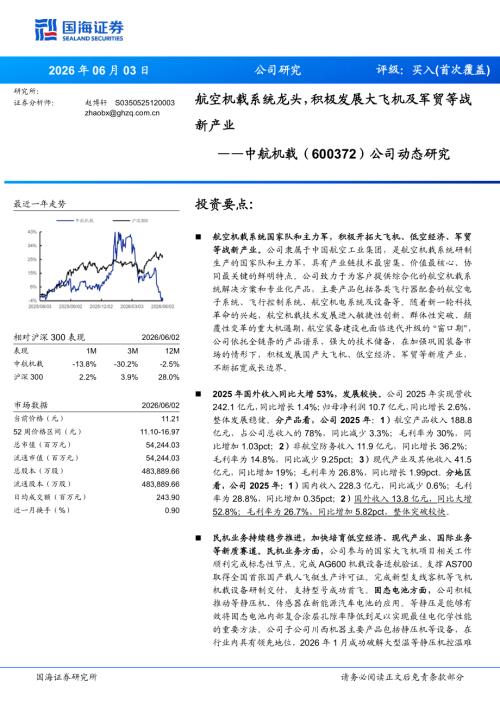 中航机载(600372)-A股公司动态研究：航空机载系统龙头积极发展大飞机及军贸等战新产业-260603（5页）.pdf