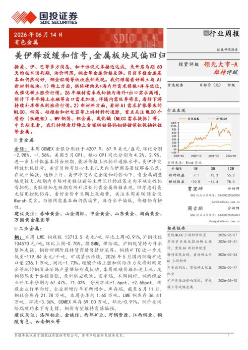 有色金属行业周报：美伊释放缓和信号金属板块风偏回归-260614（14页）.pdf
