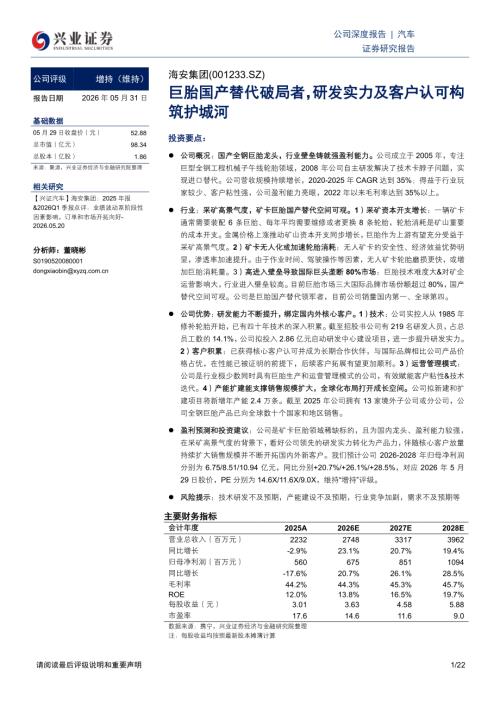 海安集团-001233-A股公司研究报告：巨胎国产替代破局者研发实力及客户认可构筑护城河-260531（22页）.pdf