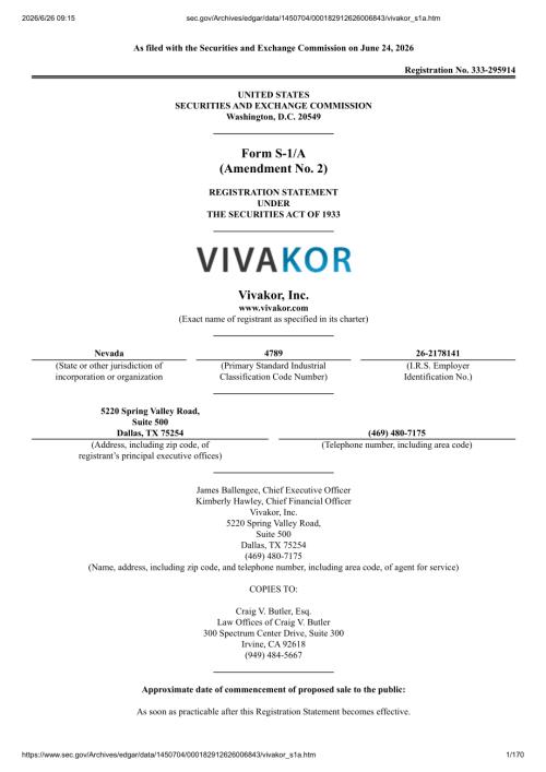 Vivakor, Inc（VIVK）美股招股说明书 S-1（2026-06-25修订版）（英文版）（170页）.pdf