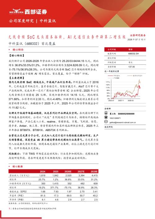中科蓝讯-688332-A股公司首次覆盖：无线音频SoC龙头固本拓新AI光通信业务开辟第二增长极-260713（32页）.pdf