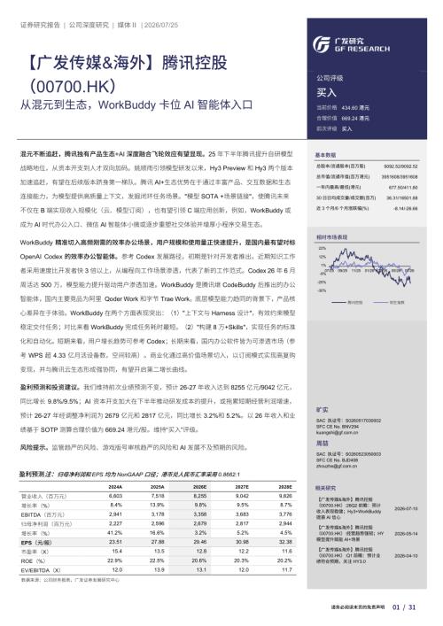 腾讯控股-0700.HK-港股公司研究报告：从混元到生态WorkBuddy卡位AI智能体入口-260725（31页）.pdf