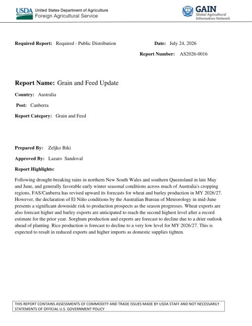 美国农业部（USDA）：2026澳大利亚谷物与饲料市场更新报告（英文版）（32页）.pdf