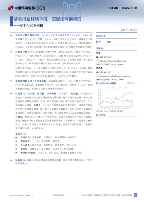 【中国银河】军工行业双周报：基金持仓持续下滑，超配比例创新低-260726（11页）.pdf