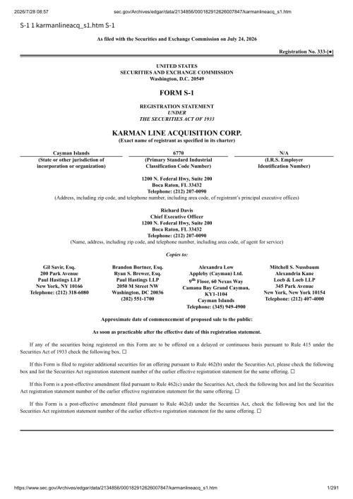 Karman Line Acquisition Corp 美股招股说明书 S-1（2026-07-27首版）（英文版）（291页）.pdf