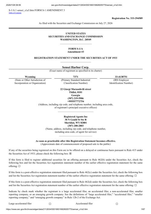 Sensei Harbor Corp 美股招股说明书 S-1（2026-07-27修订版）（英文版）（67页）.pdf