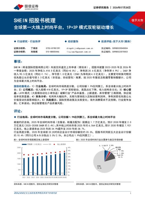 纺织服饰行业快评：SHEIN招股书梳理全球第一大线上时尚平台1P+3P模式双轮驱动增长-260728（8页）.pdf