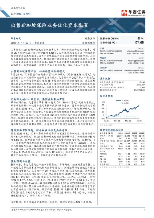 汇丰控股(00005.HK)-港股公司研究报告：出售新加坡保险业务优化资本配置-260727（6页）.pdf