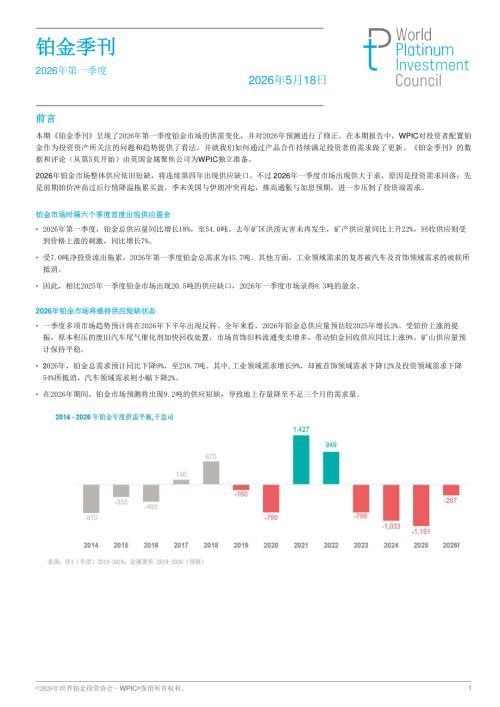 世界铂金投资协会：《铂金季刊》2026年第一季度（29页）.pdf