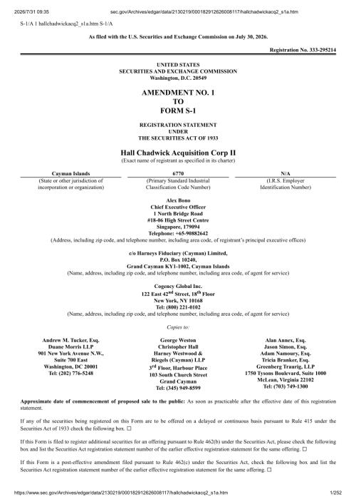 Hall Chadwick Acquisition Corp II（HCAX）美股招股说明书 S-1（2026-07-30修订版）（英文版）（252页）.pdf