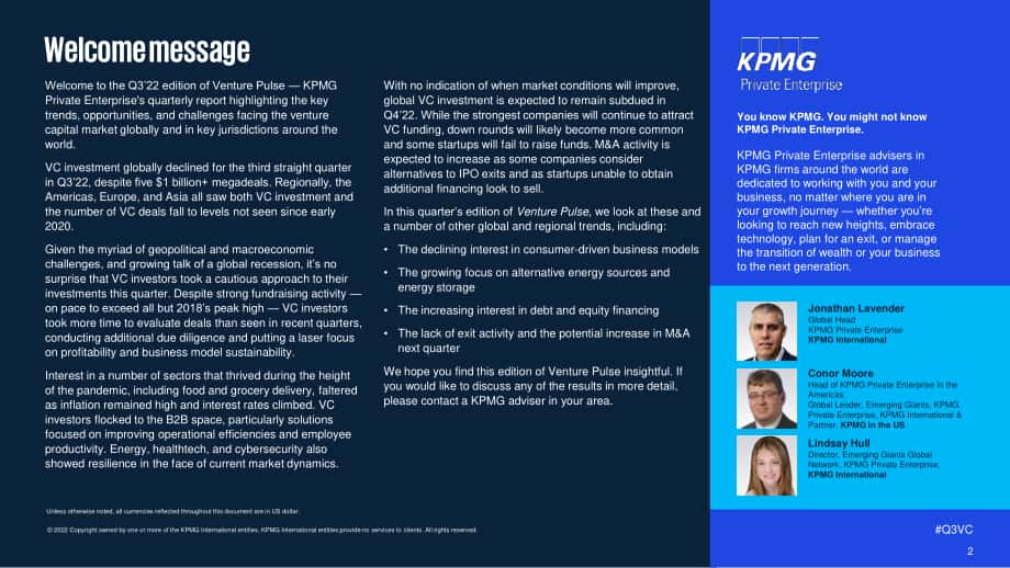 毕马威（KPMG）：风投脉搏-2022年第三季度全球风投趋势分析报告（英文版）（94页）.pdf_第2页