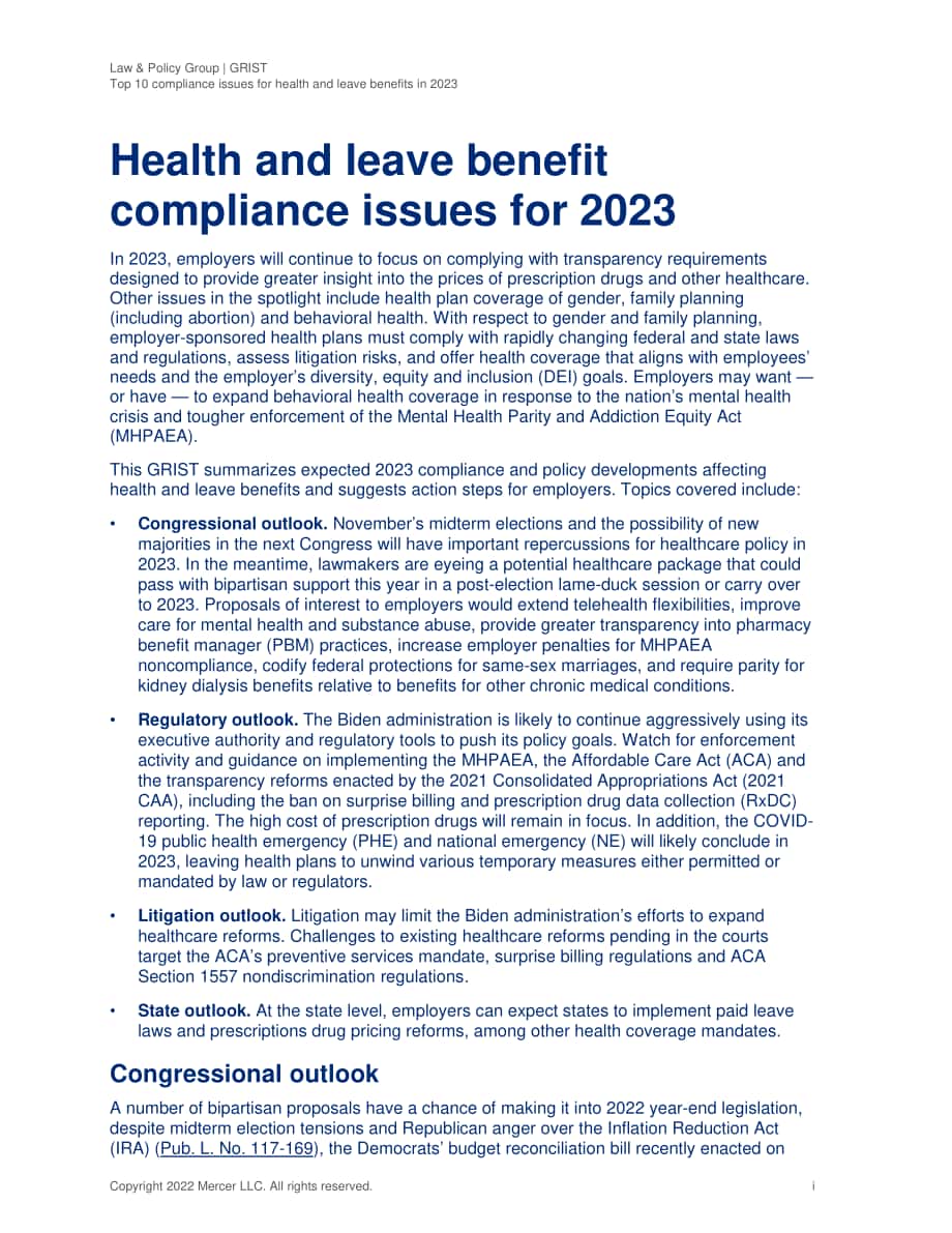 美世咨询（Mercer）：2023年健康和休假福利的十大合规要点（英文版）（70页）.pdf_第3页