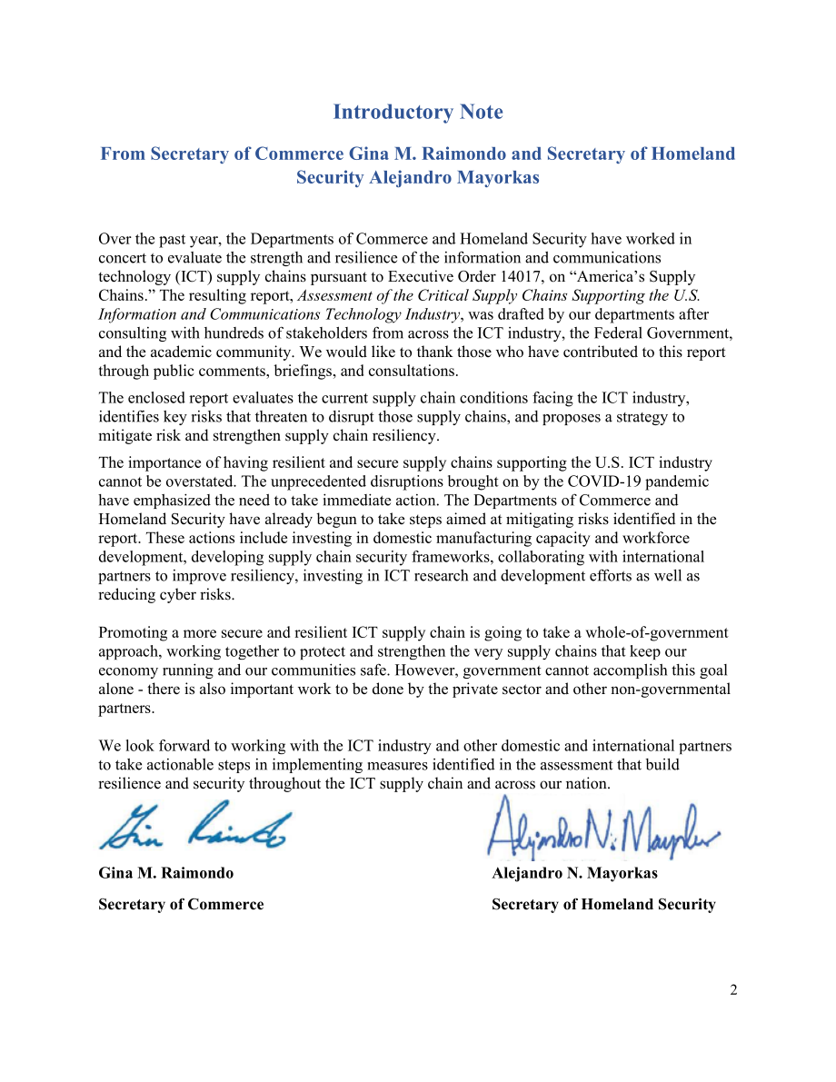 DOC&DHS：美国ICT产业关键供应链评估报告（英文版）（87页）.pdf_第2页