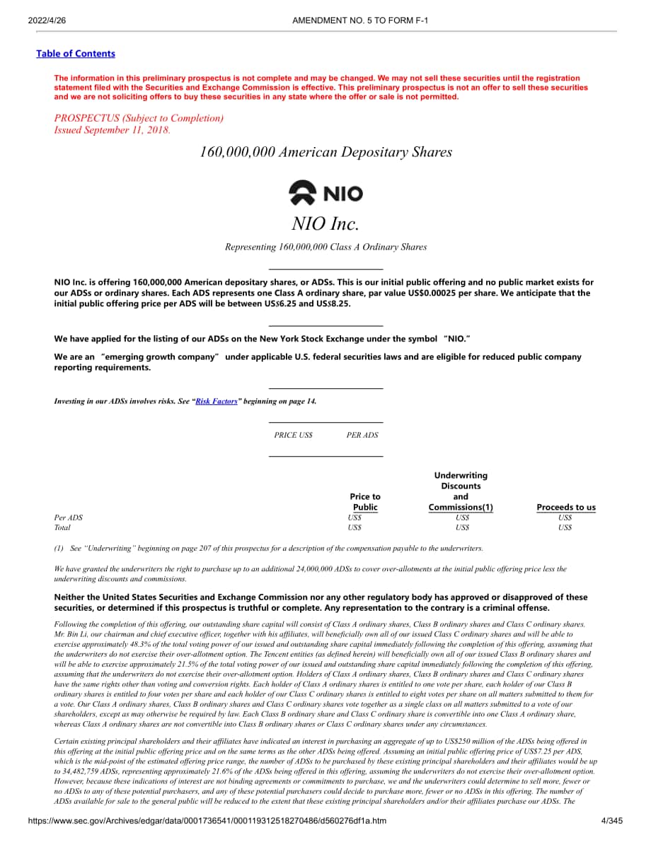 蔚来 NIO Inc.（NIO）美股IPO招股说明书「NYSE」（修订版）（英文版）（345页）.pdf_第4页