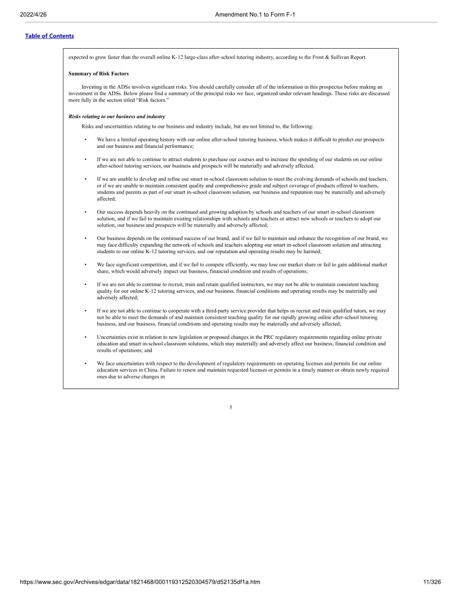 一起教育（YQ.US）美股IPO招股说明书（修订版）（英文版）（326页）.pdf_第11页