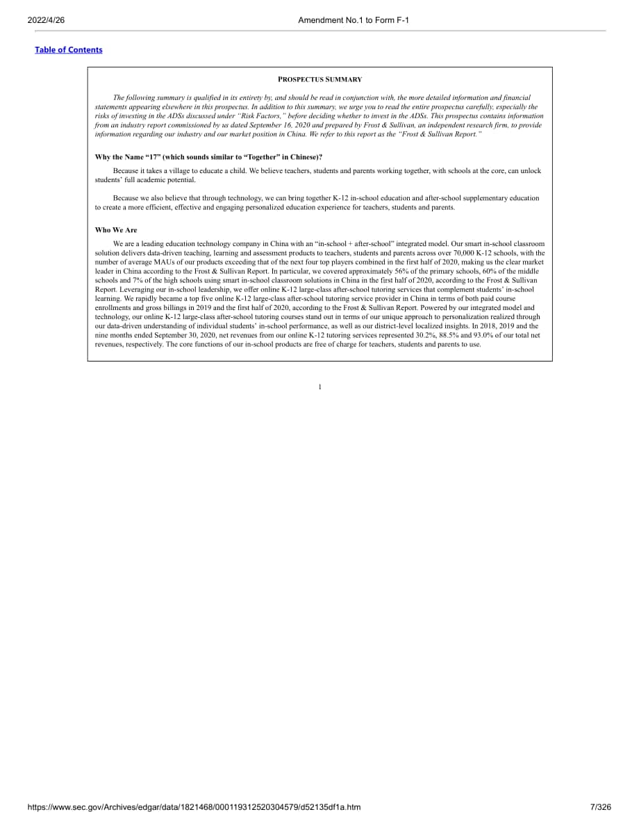 一起教育（YQ.US）美股IPO招股说明书（修订版）（英文版）（326页）.pdf_第7页