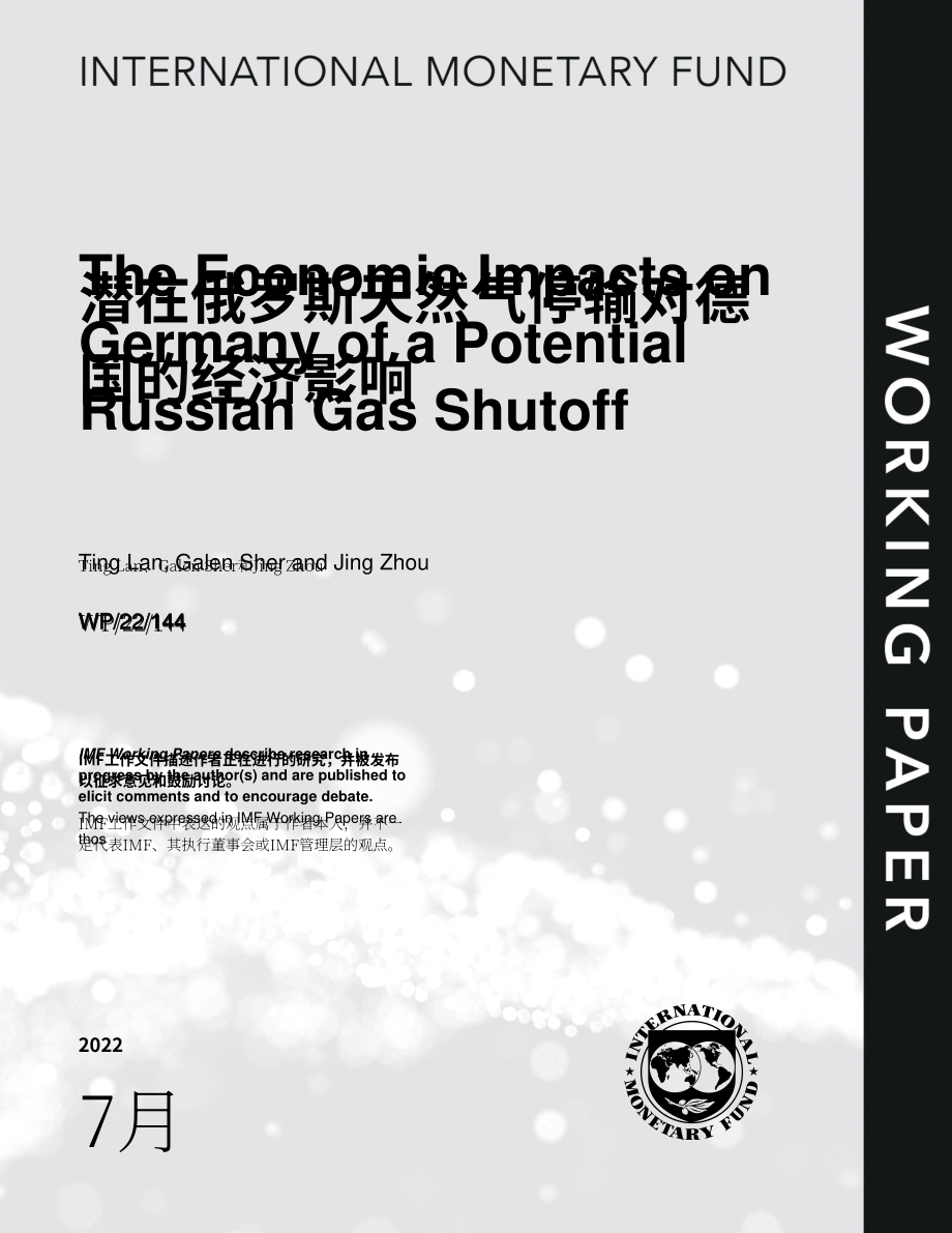 国际货币基金组织（IMF）：俄罗斯天然气供应的不确定性对德国的经济影响（英文版）（31页）.pdf_第1页