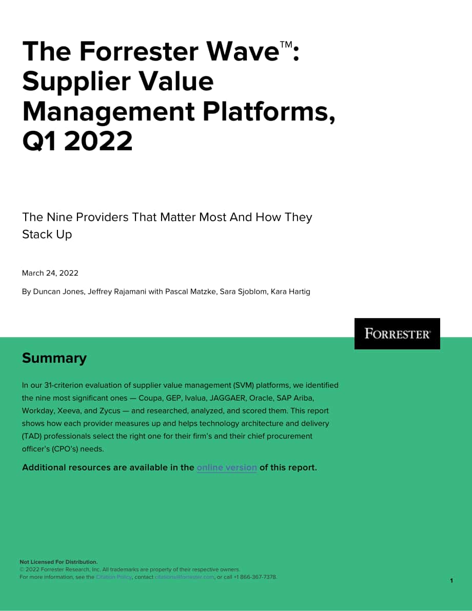 Forrester：Forrester Wave™-2022年第一季度供应商价值管理平台报告（英文版）（15页）.pdf_第1页